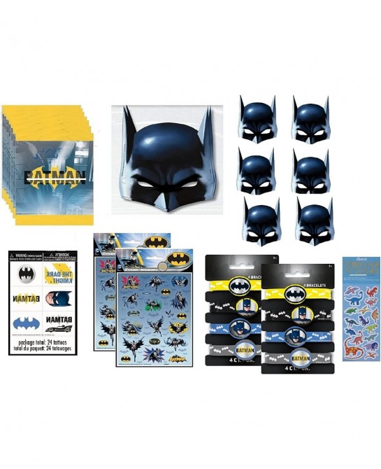 Batman Birthday Party Supplies Favor Bundle Pack includes Loot Bags Bracelets Tattoos Stickers Party Paper Masks $39.23 Kids'...