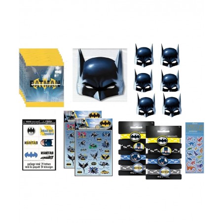 Batman Birthday Party Supplies Favor Bundle Pack includes Loot Bags Bracelets Tattoos Stickers Party Paper Masks $39.23 Kids'...