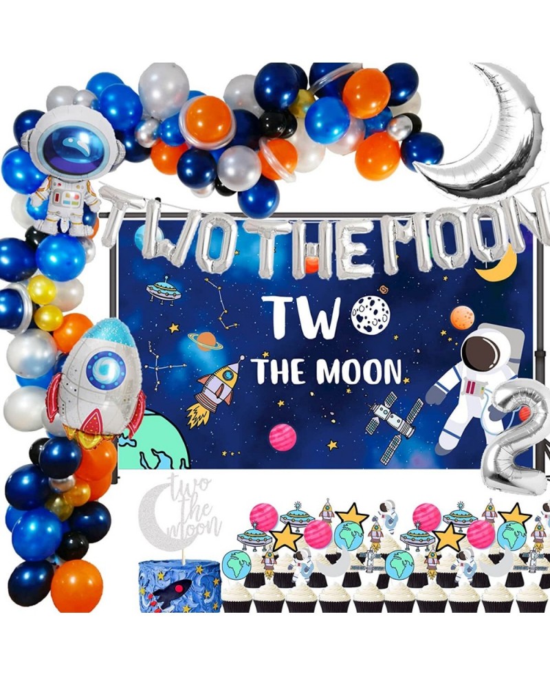 154 PCS Two the Moon 2nd Birthday Party Supplies 5x3 FT Outer Space Photography Backdrop 2 the Moon Balloons Arch Garland Kit...