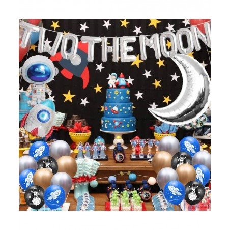 154 PCS Two the Moon 2nd Birthday Party Supplies 5x3 FT Outer Space Photography Backdrop 2 the Moon Balloons Arch Garland Kit...