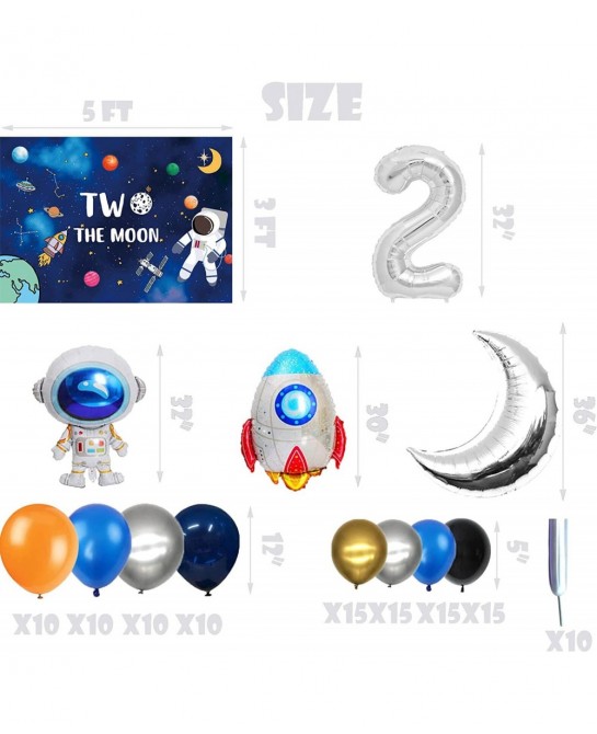 154 PCS Two the Moon 2nd Birthday Party Supplies 5x3 FT Outer Space Photography Backdrop 2 the Moon Balloons Arch Garland Kit...