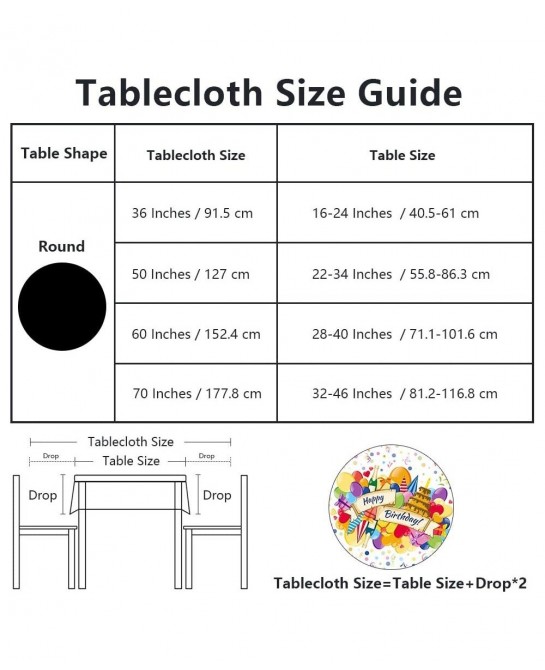 Round Tablecloth - Happy Birthday Banner with Birthday Cake Champagne Gifts Balloons Hearts and Confetti - Round Table Cover ...