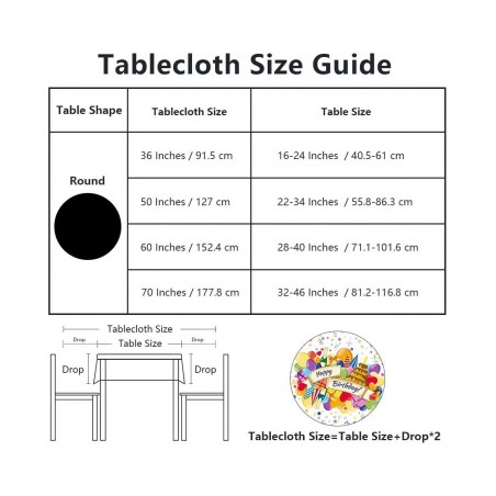 Round Tablecloth - Happy Birthday Banner with Birthday Cake Champagne Gifts Balloons Hearts and Confetti - Round Table Cover ...