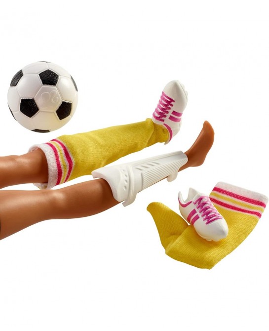 Athlete Doll Brunette Wearing Uniform and Socks with Soccer Ball $55.35 Dolls