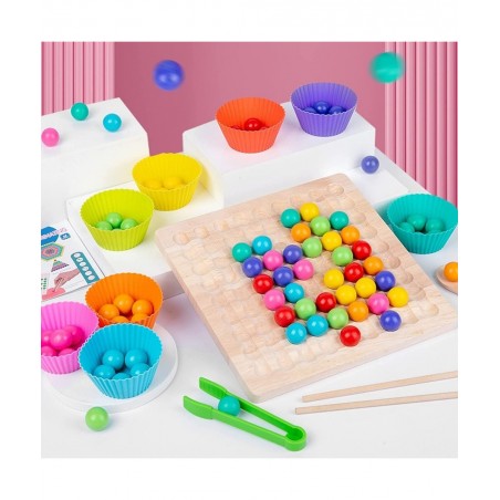 Kids Funny Rainbow Wooden Board Bead Game Wooden Peg Board Game Montessori Game Color Matching Sorting Learning Educational T...