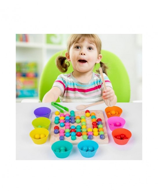 Kids Funny Rainbow Wooden Board Bead Game Wooden Peg Board Game Montessori Game Color Matching Sorting Learning Educational T...