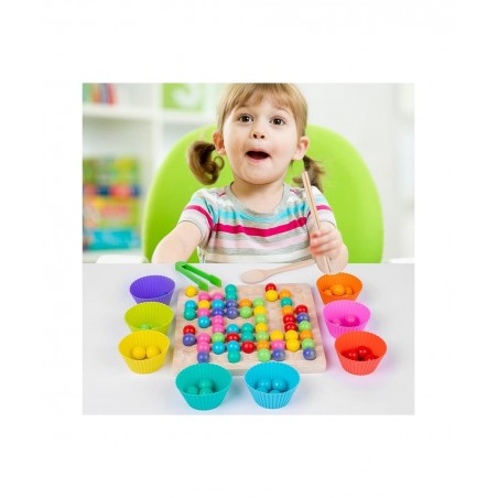 Kids Funny Rainbow Wooden Board Bead Game Wooden Peg Board Game Montessori Game Color Matching Sorting Learning Educational T...