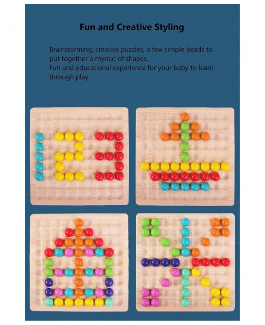 Kids Funny Rainbow Wooden Board Bead Game Wooden Peg Board Game Montessori Game Color Matching Sorting Learning Educational T...
