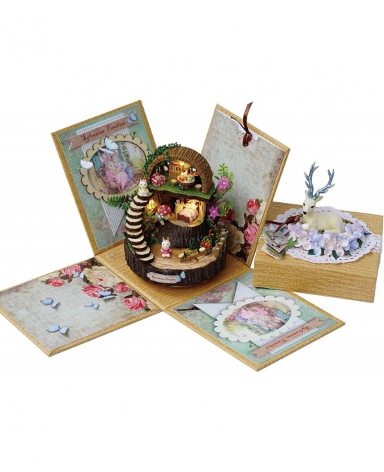 DIY Miniature Dollhouse Kit with Music Box 3D Puzzle Challenge for Adult Kids Xmas Gifts Fantasy Forest $48.84 Dollhouses