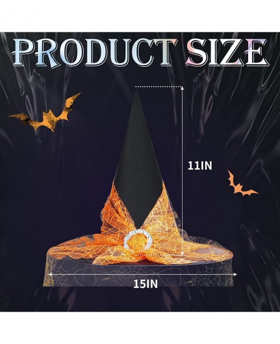 4 pcs Halloween Witch Hat Halloween Vintage Witch Hat See-Through Lace Veils Printed Hats Party Supplies Halloween Costume Ac...