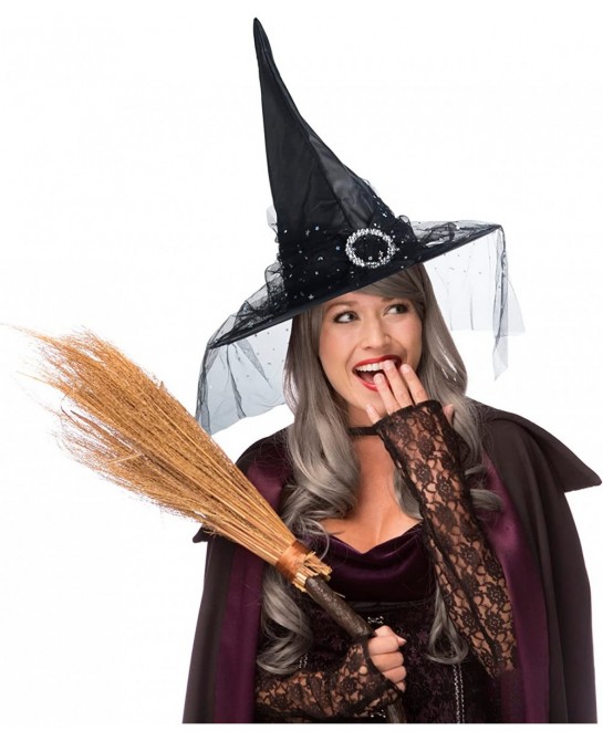 4 pcs Halloween Witch Hat Halloween Vintage Witch Hat See-Through Lace Veils Printed Hats Party Supplies Halloween Costume Ac...