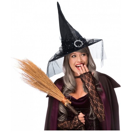4 pcs Halloween Witch Hat Halloween Vintage Witch Hat See-Through Lace Veils Printed Hats Party Supplies Halloween Costume Ac...