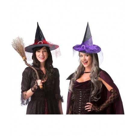 4 pcs Halloween Witch Hat Halloween Vintage Witch Hat See-Through Lace Veils Printed Hats Party Supplies Halloween Costume Ac...