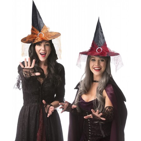 4 pcs Halloween Witch Hat Halloween Vintage Witch Hat See-Through Lace Veils Printed Hats Party Supplies Halloween Costume Ac...