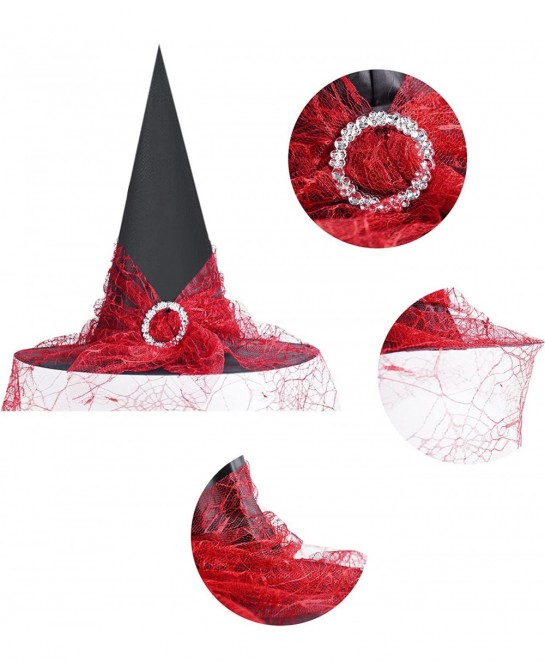 4 pcs Halloween Witch Hat Halloween Vintage Witch Hat See-Through Lace Veils Printed Hats Party Supplies Halloween Costume Ac...