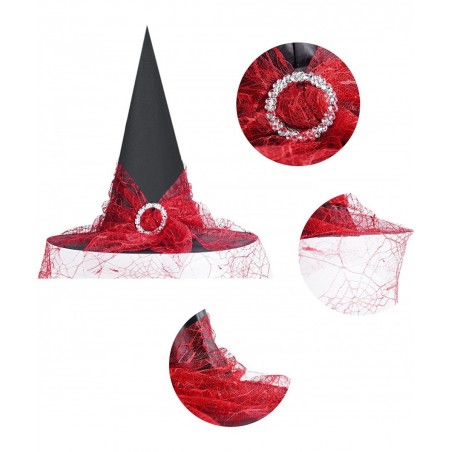 4 pcs Halloween Witch Hat Halloween Vintage Witch Hat See-Through Lace Veils Printed Hats Party Supplies Halloween Costume Ac...