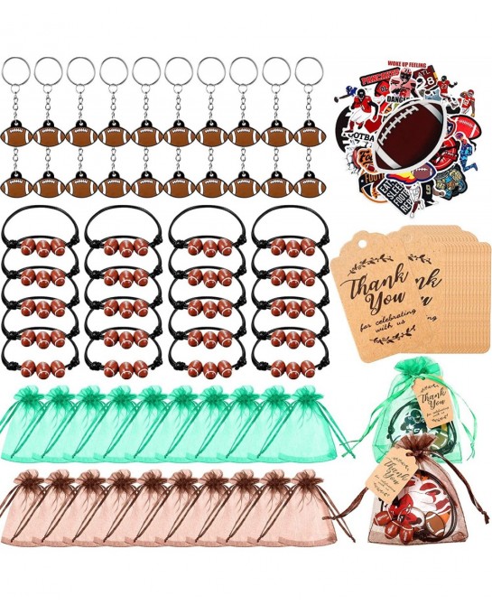 130 Pcs Football Party Favor Set Includes Adjustable Football Charm Bracelets Keychain Thank You Kraft Tags Green Brown Organ...