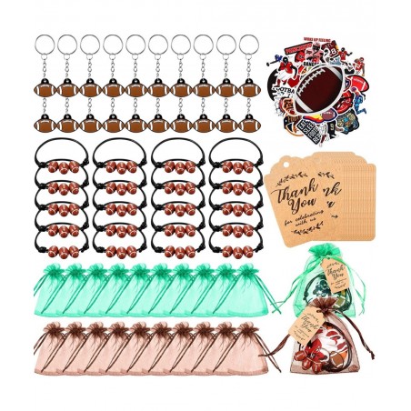 130 Pcs Football Party Favor Set Includes Adjustable Football Charm Bracelets Keychain Thank You Kraft Tags Green Brown Organ...