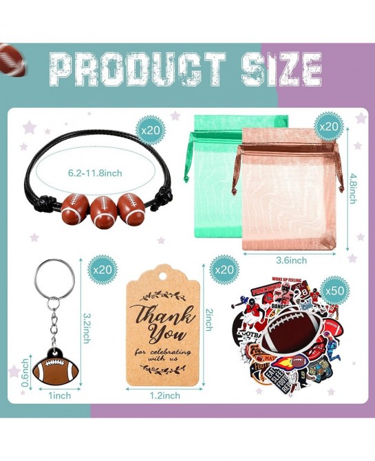 130 Pcs Football Party Favor Set Includes Adjustable Football Charm Bracelets Keychain Thank You Kraft Tags Green Brown Organ...