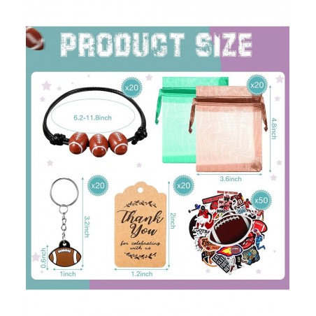 130 Pcs Football Party Favor Set Includes Adjustable Football Charm Bracelets Keychain Thank You Kraft Tags Green Brown Organ...