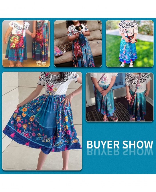 Encanto Mirabel Madrigal Outfit Cosplay Dress For Kids Girls Princess Costume Halloween Dress Up With Bag Glasses Earrings (7...