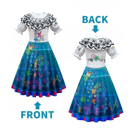 Encanto Mirabel Madrigal Outfit Cosplay Dress For Kids Girls Princess Costume Halloween Dress Up With Bag Glasses Earrings (7...