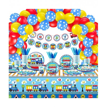 115 Pcs Train Birthday Decorations Transportation Party Supplies Train Paper Plates Car Birthday Banner Bus Party Tableware P...