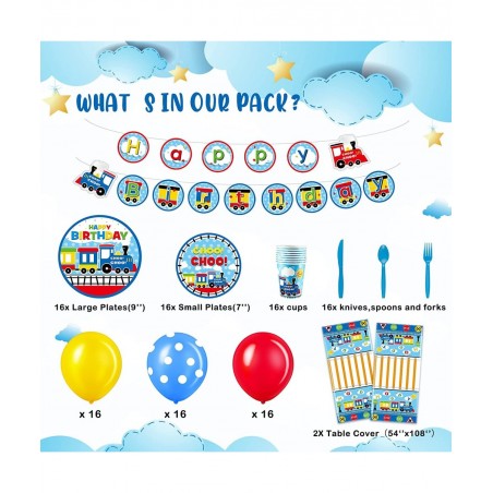 115 Pcs Train Birthday Decorations Transportation Party Supplies Train Paper Plates Car Birthday Banner Bus Party Tableware P...