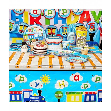 115 Pcs Train Birthday Decorations Transportation Party Supplies Train Paper Plates Car Birthday Banner Bus Party Tableware P...