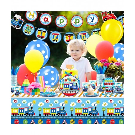 115 Pcs Train Birthday Decorations Transportation Party Supplies Train Paper Plates Car Birthday Banner Bus Party Tableware P...