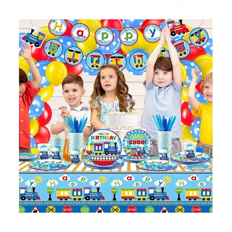115 Pcs Train Birthday Decorations Transportation Party Supplies Train Paper Plates Car Birthday Banner Bus Party Tableware P...