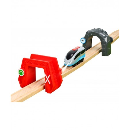 Wooden Train Accessories Battery Operated Locomotive Train Wireless Tech Sound Train with Train Tunnel Bridge 3Pcs Train Toys...