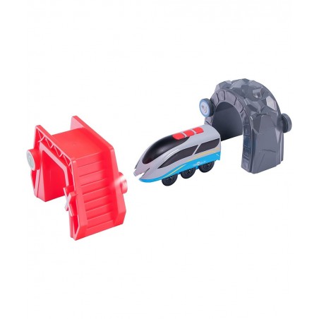 Wooden Train Accessories Battery Operated Locomotive Train Wireless Tech Sound Train with Train Tunnel Bridge 3Pcs Train Toys...