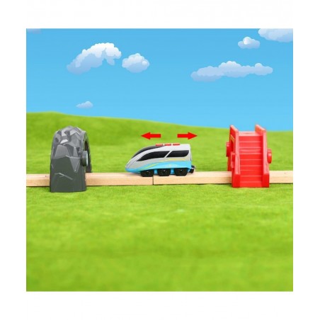 Wooden Train Accessories Battery Operated Locomotive Train Wireless Tech Sound Train with Train Tunnel Bridge 3Pcs Train Toys...