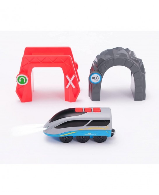 Wooden Train Accessories Battery Operated Locomotive Train Wireless Tech Sound Train with Train Tunnel Bridge 3Pcs Train Toys...