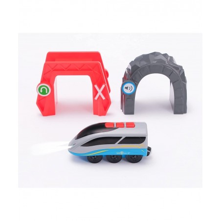 Wooden Train Accessories Battery Operated Locomotive Train Wireless Tech Sound Train with Train Tunnel Bridge 3Pcs Train Toys...