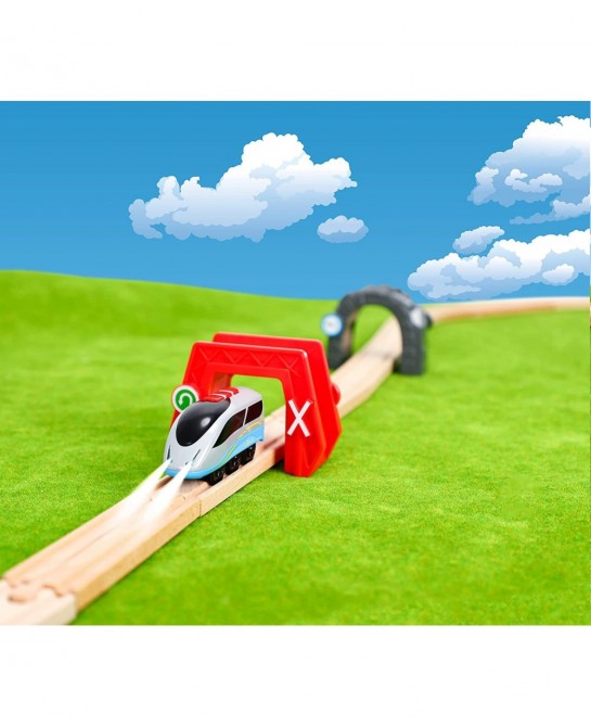 Wooden Train Accessories Battery Operated Locomotive Train Wireless Tech Sound Train with Train Tunnel Bridge 3Pcs Train Toys...