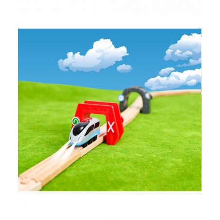 Wooden Train Accessories Battery Operated Locomotive Train Wireless Tech Sound Train with Train Tunnel Bridge 3Pcs Train Toys...