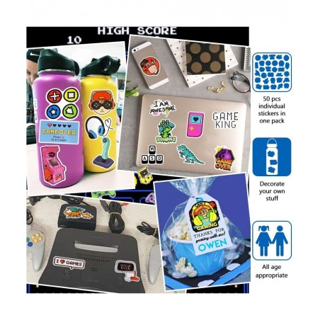 Gaming Stickers for Kids Water Bottles Video Gamer Stickers for Laptop Game Reward Vinyl Stickers Pack for Teachers $14.91 Ki...