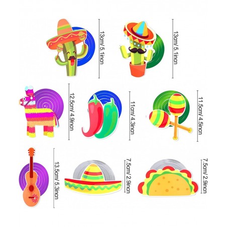 Mexican Theme Birthday Party Decorations Set Fiesta Party Supplies Pre-Strung Happy Birthday Banner Cupcake Cake Toppers Cact...