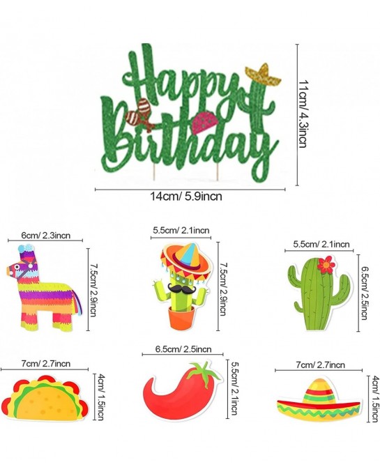 Mexican Theme Birthday Party Decorations Set Fiesta Party Supplies Pre-Strung Happy Birthday Banner Cupcake Cake Toppers Cact...