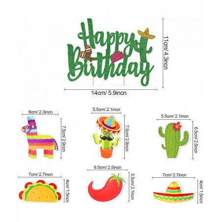 Mexican Theme Birthday Party Decorations Set Fiesta Party Supplies Pre-Strung Happy Birthday Banner Cupcake Cake Toppers Cact...