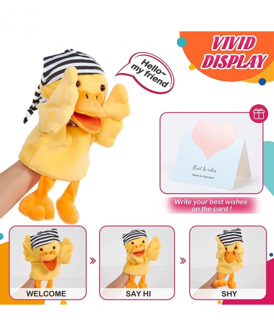 Duck Hand Puppet Vivid Plush Interactive Toy Yellow Hand Puppet with Movable Mouth- Hand Puppets for Kids All Ages 12.5inches...