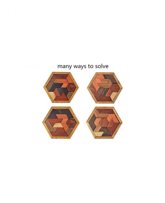 Hexagon Tangram Puzzle Wooden Puzzle for Children and Adults Challenging Puzzles Wooden Brain Teasers Puzzle for Adults Puzzl...