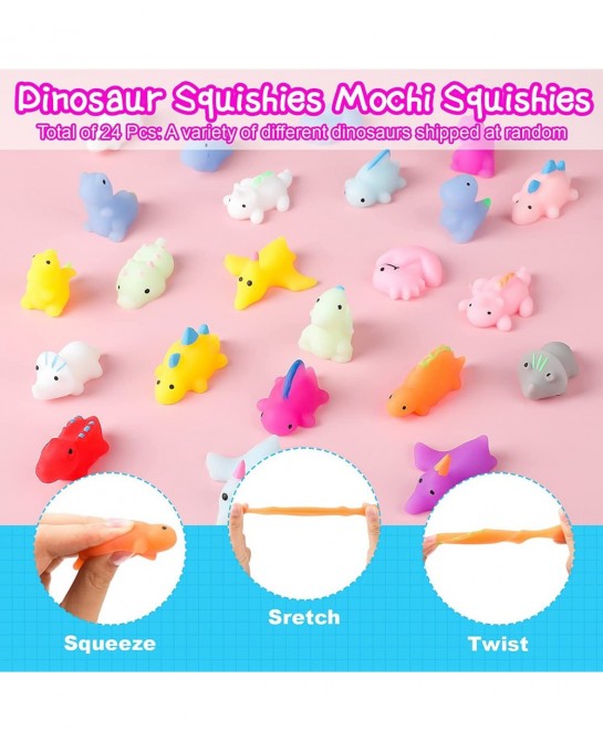 100 Pcs Dino Party Favors Set Dinosaur Mochi Slap Bracelet Keychain Stamp for Christmas Gift Birthday Supplies Classroom Priz...
