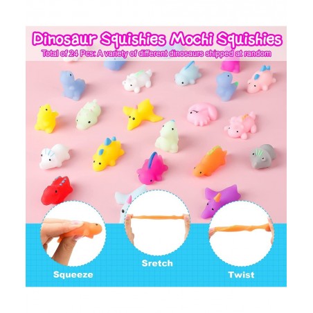 100 Pcs Dino Party Favors Set Dinosaur Mochi Slap Bracelet Keychain Stamp for Christmas Gift Birthday Supplies Classroom Priz...