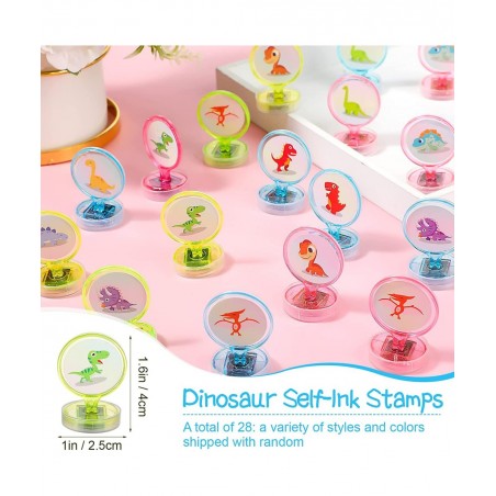 100 Pcs Dino Party Favors Set Dinosaur Mochi Slap Bracelet Keychain Stamp for Christmas Gift Birthday Supplies Classroom Priz...
