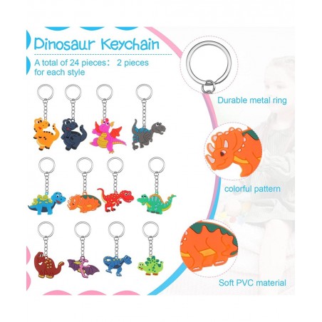 100 Pcs Dino Party Favors Set Dinosaur Mochi Slap Bracelet Keychain Stamp for Christmas Gift Birthday Supplies Classroom Priz...