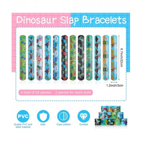 100 Pcs Dino Party Favors Set Dinosaur Mochi Slap Bracelet Keychain Stamp for Christmas Gift Birthday Supplies Classroom Priz...
