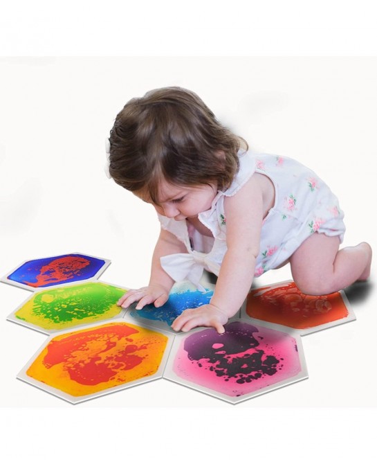 6-Tile Hexagon Sensory Floor Tiles for Kids Toddlers and Children Colorful Liquid Sensory Activity Mat for Active Play and De...